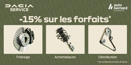 DACIA : B&eacute;n&eacute;ficiez de -15 % de remise sur nos forfaits Distribution, amortisseurs et freinage