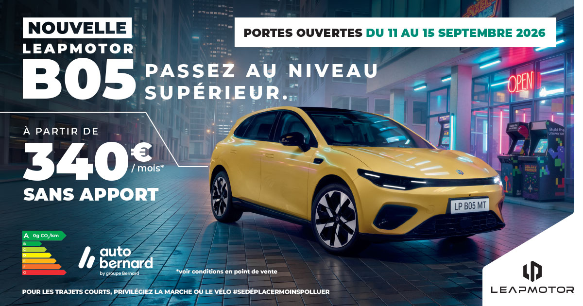 Du 11 au 15 septembre, d&eacute;couvrez la nouvelle B05 lors des Portes Ouvertes Leapmotor ! 