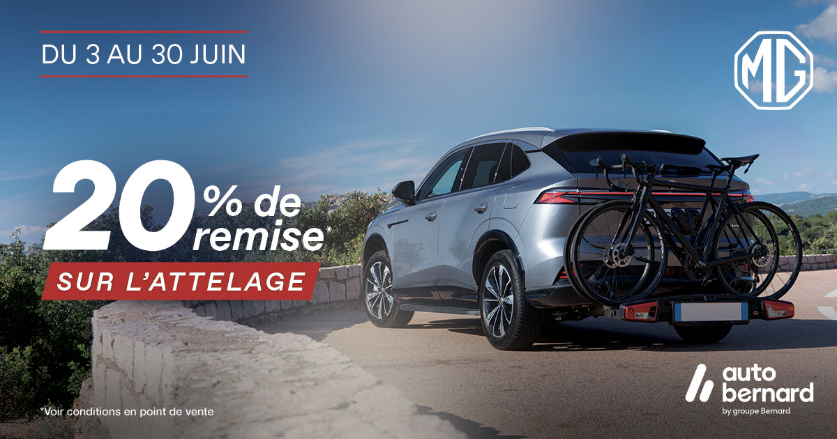Chez MG b&eacute;n&eacute;ficier de 20%* de remise pour l'achat d'un attelage sur votre v&eacute;hicule jusqu'au 30 juin !