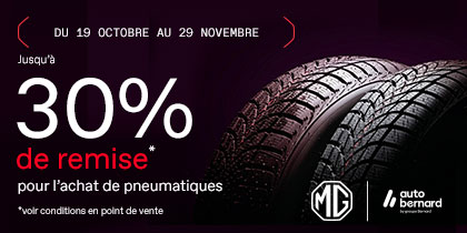 Chez MG MOTOR 30% de remise* pour l'achat de pneumatiques !