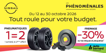 Du 12 au 30 octobre chez Nissan : 1 pneu achet&eacute;, le 2&egrave;me offert et -30% sur les disques et plaquettes de frein
