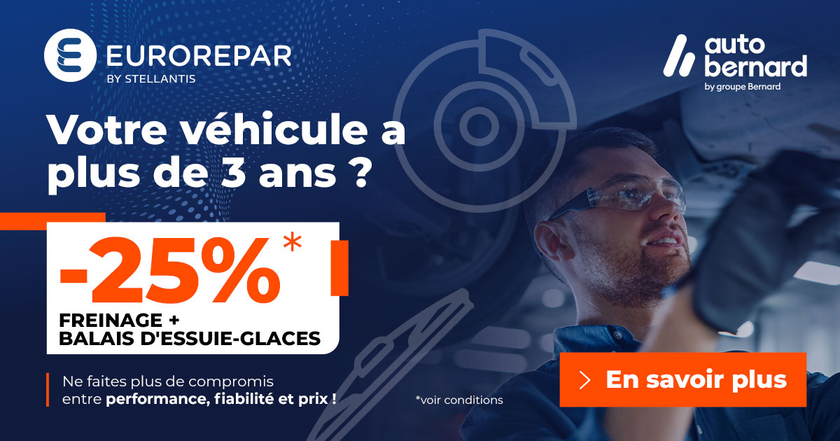 -25 % sur le freinage et les balais d'essuie-glace* avec EUROREPAR by Stellantis