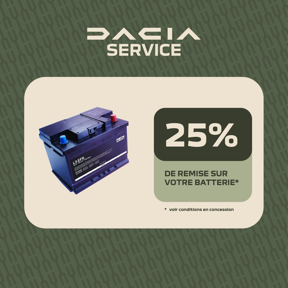 25% DE REMISE SUR VOTRE BATTERIE*-